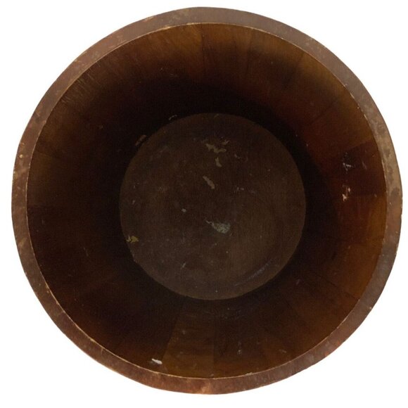 Textured Wooden Waste Basket Echo African Queen Brown Cylinder Trash Can - Picture 5 of 7